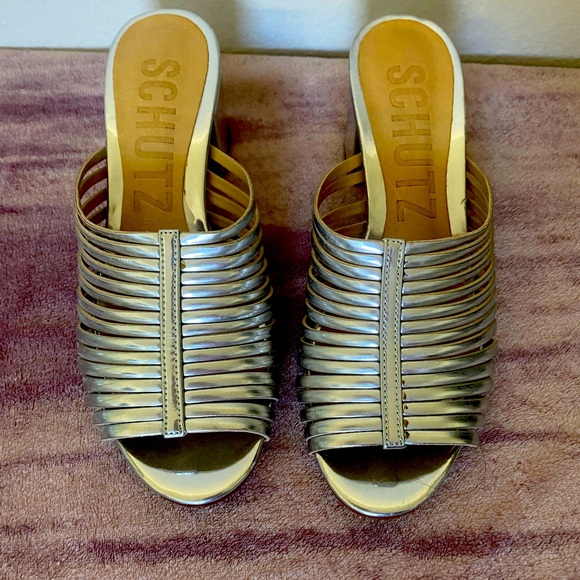 SCHUTZ metallic silver kitten heel slides - Picture 2 of 8